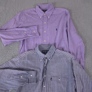 LOT OF 2 Ralph Lauren Shirt Men Medium Check Polo Creek Slim Pony Preppy Casual